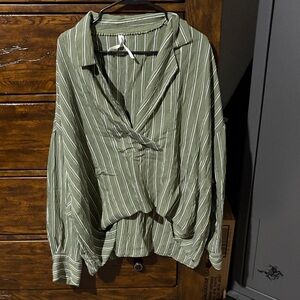 Anthropologie Green Striped Blouse
